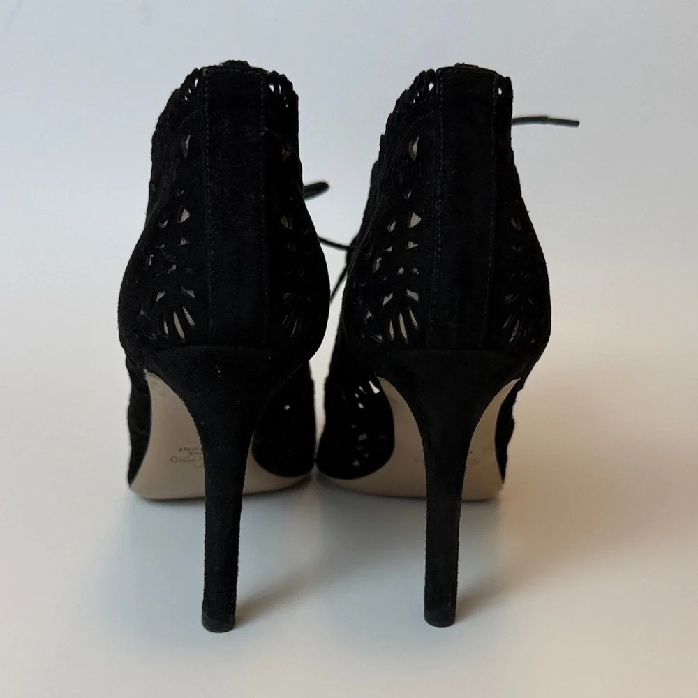 Valentino Garavani Black‎ Suede Lace Cut Out Boot Heels Size 37